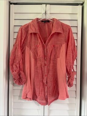 Miss Lili Coral Button-Down Blouse
